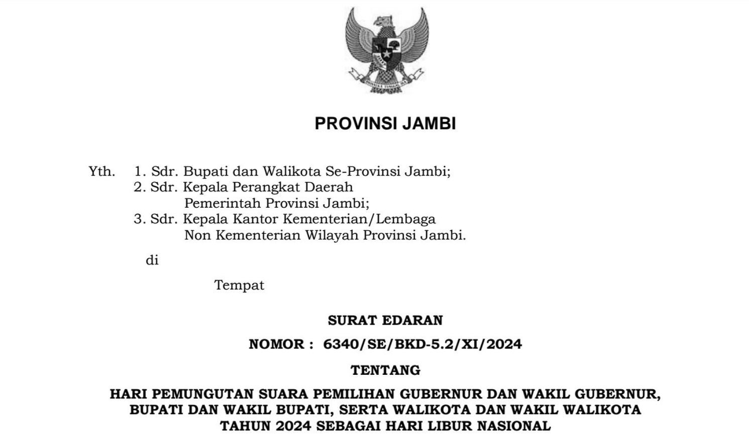 Surat Edaran Hari Pemungutan Suara Sebagai Hari Libur Nasional