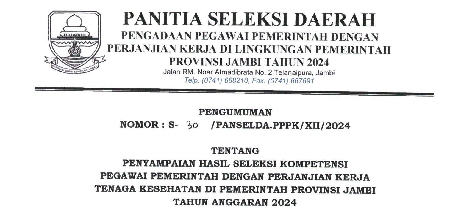 Pengumuman Hasil Seleksi Kompetensi PPPK Tenaga Kesehatan Pemprov Jambi